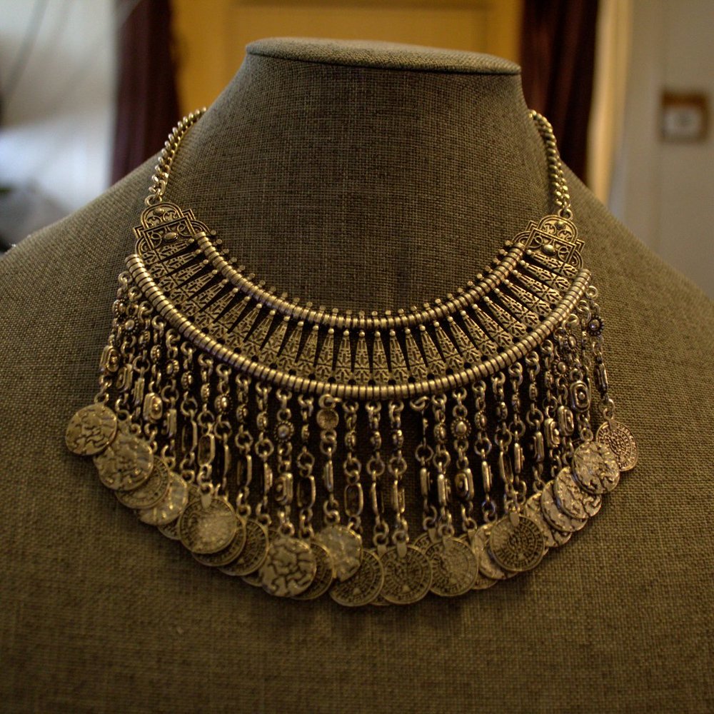 Extra Large Silver Gennaro Curved Bar with Coin Tassels